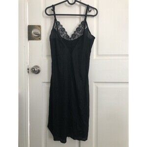 Vintage 90s Black Slip Dress Lace Lingerie Medium VTG